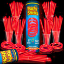 PartySticks Red Glow Sticks - 100pk, 8 Inch Glow in The Dark Light Up Sticks - Party Favors, Decorations, Necklaces and Bracelets with Connectors | 100 Pack Red — 1