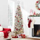 Best Choice Products 6ft Flocked Pencil Christmas Tree w/Twinkling LEDs, Pre-Lit Slim Artificial Holiday Decoration, Lighted Skinny w/Base, 250 Lights, 502 Tips, Warm White Lights — 2