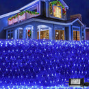 QITONG Net Lights Outdoor Mesh Lights, 12ft x 5ft 360 LED Blue Christmas Light with 8 Modes, Connectable Clear Wire Bush Light Plug in — 1