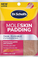 Dr. Scholl's Moleskin Padding Strips, 3 Strips // Thin, Flexible Cushioning & Pain Relief - Cut to Any Size - Doctor Recommended - Moleskin Tape - Strip Size 4 1/8 Inches x 3 3/8 Inches | 3 Count (Pack of 1) — 1
