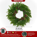 Pinkpuii Prelit Christmas Wreaths for Front Door 24 Inch- Real Touch Norfolk Pine Wreath with Lights,Green Evergreen Outdoor Xmas Wreath with Natural Pine Cones and Berries for Farmhouse Home Decor — 3