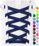 Stepace 2 Pairs Flat Elastic No Tie Shoe Laces for Kids and Adults Sneakers | Navy Blue — 2