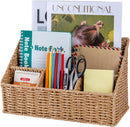 DINGTAI Rattan Desk Organizer, Tabletop Mail Holder, 5 Slot Mail Organizer Countertop Basket, Rattan Office Supplies, Boho Office Desk Accessories, Wicker Desk Organizer, Magazine Holder（Wicker） — 1