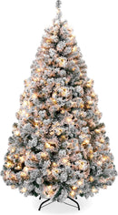 Best Choice Products 6ft Pre-Lit Artificial Christmas Tree Twinkling LEDs, Snow Flocked Design Pine Tree, Full Appearance Lighted Snowy w/Easy Assembly, 250 Lights, 928 Tips Metal Stand — 1