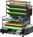 Ekisemio 8 Tier Desk File Organizer with Sliding Drawer, Desktop Organizers and Accessories, Letter Size File Organizer for Desk, Black — 1