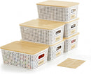 Small Plastic Storage Bins with Bamboo Lids 5.2qt Stackable Box Basket Pantry…