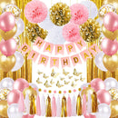 Pink and Gold Birthday Party Decorations for Women with Happy Birthday Banner,Curtains, Butterfly Wall,Circle Dots Garland,Tissue Pompoms,Paper Tassels Garland for Her | Pink Gold — 1