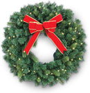 Flexible Flyer Battery Operated Wreath for Front Door. Pre-Lit Evergreen Xmas Lighted Holiday Christmas Outdoor Timer, 24", Red Ribbon Bow — 1
