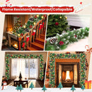 Christmas Garland with Lights 9 FT Artificial Christmas Garland 250 Pieces of Green Rattan Christmas Garland Holiday Artificial Decor for Stairs Wall Door Indoor Outdoor Garland — 6