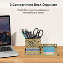 EasyPAG Desk Organizer 3 Compartment Pen Holder for Desk Office Supplies Caddy with Sticky Notes Holder for School Home, Gold — 2