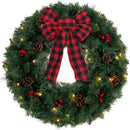 24 Inch 2FT Christmas Wreath, 30 LED Lights Christmas Wreaths for Front Door with Bow Red Berries Pine Cones, Prelit Timer Home Decor, Xmas Wall Windows Decorations Indoor Outdoor — 1