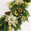 N&T NIETING 9FT Christmas Prelit Norfolk Pine Garland with Light Christmas Flowers Balls Berries Pine Cones Real Touch Pine Christmas Garland for Tables Mantle Fireplaces Stairs Xmas Decorations — 7