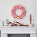 Nearly Natural 24 in Pink Artificial Christmas Wreath with 35 LED Lights — 6