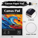 12 Sheets Canvas Paper Pad 9 x 12 in, 350 GSM, Glue Bound | 9”x12” — 2