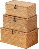 Nonam Wicker Storage Basket with Lid,Seagrass Shelf Basket Set of 3,Nautral — 1