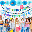 CANREVEL 17 PCS Pre-Strung 3D Blue Happy Birthday Banner, Blue Streamers | Blue + Streamers — 3