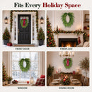 24" Prelit Norfolk Pine Christmas Wreath with 50LED Lights, Heart Shape Wreath for Front Door, Real Touch Cedar Wreath — 6