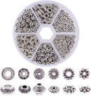 PH PandaHall 300pcs 6 Style Antique Silver Spacer Beads, Tibetan Metal Alloy Tube Spacers Flower Flat Rondelle Small… — 1