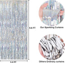 FECEDY 2 Packs 3.2ft x 6.6ft Silver Multicolor Tinsel Foil Fringe Curtains Photo Booth Props for Engagement Bridal Shower Bachelorette Baby Shower Bachelorette Holiday Celebration Party Decorations — 2