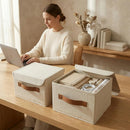 Decorative Linen Storage Boxes with Lids - Spacious Set of 2 Organizer Bins — 8