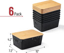 BAMBOO LAND- Plastic Storage Baskets with Bamboo Lid, 6 pcs, Black Small Pantry Storage Baskets with Lids — 2