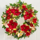 24 Inch Magnolia Christmas Wreath for Front Door, Christmas Wreath with LED Lights, Red Flowers, Red Berries, Pinecones Christmas Decorations，Winter Door Wreath for Wall Window Indoor or Outdoor — 6