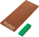 Hutsuls Brown Leather Strop with Compound - Get Razor-Sharp Edges with Stropping Kit, Green Honing Compound & Vegetable Tanned Two Sided Knife Sharpener Step-by-Step Guide Included — 1