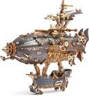 FUNPOLA LED 3D Wood Puzzle Fantasy Airship Model - Steampunk DIY Craft Kit with LED Lights – Intricate Wooden Airship Model Building Set for Adults(Gray) — 1
