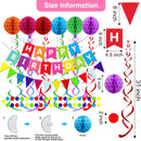 Fecedy Happy Birthday Banner With Colorful Paper Flag Bunting Paper Circle Confetti Garland Swirl Streamers Honeycomb ball for Birthday Party Decorations — 2