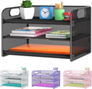 Samstar 3 Tier Letter Tray Paper Organizer with Handle, Mesh Desk Organizer Paper Sorter File Rack Shelves, Black — 1