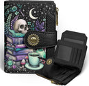 Icycay Cat Small Wallet Women RFID Blocking Bifold Cute Credit Card Holder - Goth Skull — 1