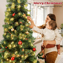 Okicoler Pre-Lit Pencil Artificial Holiday Slim Christmas Tree with Warm Lights and Metal Base Stand for Home, Office, Party Decoration,Green (7.5ft) — 5