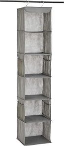 Amazon Basics 6-Tier Hanging Closet Shelf Organizer with Pockets, Clothes Storage for Sweaters and Clothing, 12" W x 9" L x 8.5" H, Grey — 1
