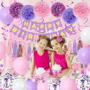 Purple Pink Birthday Party Decorations for Women Girls with Happy Birthday Banner,Hanging Swirls,Tissue Paper Pompoms,Circle Dots Garland,Tassel Garland Purple Balloons — 4
