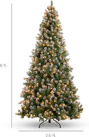 Best Choice Products 6ft Pre-Lit Pre-Decorated Pine Artificial Christmas Tree w/Twinkling LEDs, 1,000 Flocked Frosted Tips, 59 Pinecones, 250 Lights, Base — 7