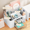Marbrasse Pen Organizer with 2 Drawer, Multi-Functional Pencil Holder for Desk, Desk Organizers and Accessories with 5 Compartments + Drawer for Office Art Supplies (White) — 2
