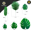 Decopom Artificial Palm Leaves 60-108 Pack - 6 Kinds Large Small Green Fake Palm Leaf with Stems for Safari Jungle Hawaiian Luau Party Table Decoration Wedding Birthday | 60 Pack — 2