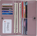 Bveyzi Ultra Slim Thin Leather RFID Blocking Credit Card Holder Bifold Clutch Wallets for Women - Dark Pink - Leather — 2