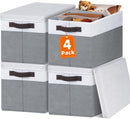 Large Closet Storage Baskets Bins with Lids 4 Pack, Storage Baskets for…