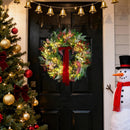24 Inch Pre-Lit Christmas Wreath for Front Door，Christmas Door Wreath with LED Lights, Velvet Bow, Gold Balls and Berries, Lighted Christmas Wreath Winter Decorative for Window Hall Outdoor — 4