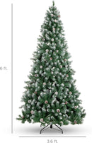 Best Choice Products 6ft Pre-Decorated Holiday Christmas Tree for Home, Office, Party Decoration w/ 1,000 PVC Branch Tips, Partially Flocked Design, Pine Cones, Metal Hinges & Base — 7