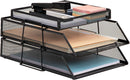 Mind Reader 2 Tier Paper Tray with Top Supply Compartment, Desktop File Organizer, Metal Mesh, Black — 1