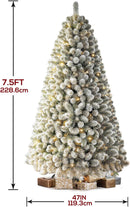 7.5 FT Pre-lit Snow Flocked Christmas Tree Spruce with Remote Control, 350 Warm White Multi-Color Changing LED Lights, Artificial Hinged/Feel Real/Realistic for Home, Dual Color LED — 6