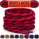 Miscly Round Boot Laces [1 Pair] Heavy Duty and Durable Shoelaces for Boots, Work Boots & Hiking Shoes | Red/Black — 1