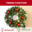 24 Inch Pre-Lit Artificial Christmas Wreath for Front Door, Christmas Door Decorations Wreath with LED Warm Lights, Balls, Pine Needles, and Red Berries Wall Windows Ornament — 3