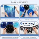 ANSOMO Blue and Black Happy Birthday Party Decorations for Boys Men Banner Balloons Navy Royal Light Blue Pom Poms Foil Curtain Décor Supplies 13th 16th 18th 20th 30th 40th 50th 60th 70th 80th — 7