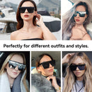 Dollger Square Oversized Sunglasses for Women Men Fashion Flat Top Big Black Frame Shades | Black and Mirrored Silver and Gray — 3
