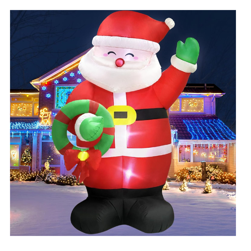 8 FT Huge Christmas Inflatables Santa Claus Holding Garland Outdoor Decorations,