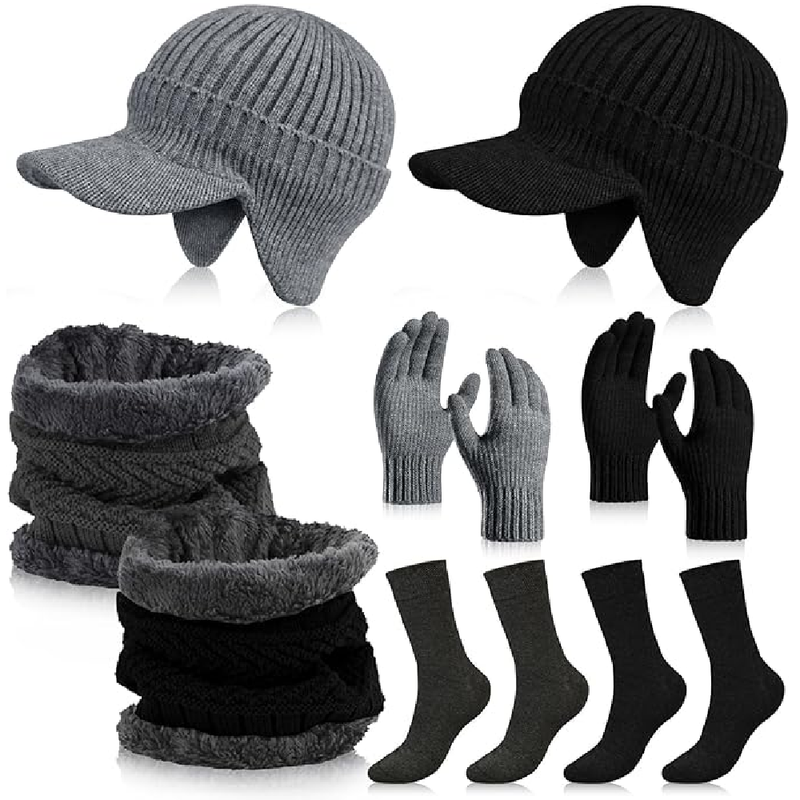 8 Pieces Winter Hat Beanie Scarf Gloves and Sock Set Newsboy Hat with