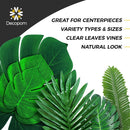 Decopom Palm Leaves Artificial Tropical Monstera-84Pcs 6 Kinds Large Small Green Fake Palm Leaf with Stems for Safari Jungle Hawaiian Luau Party Table Decoration Wedding Birthday Theme Party | 84 Pack — 8
